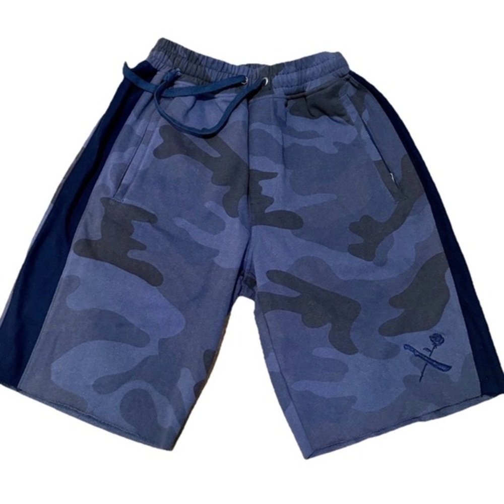 Blue Camo Athletic Drawstring Shorts